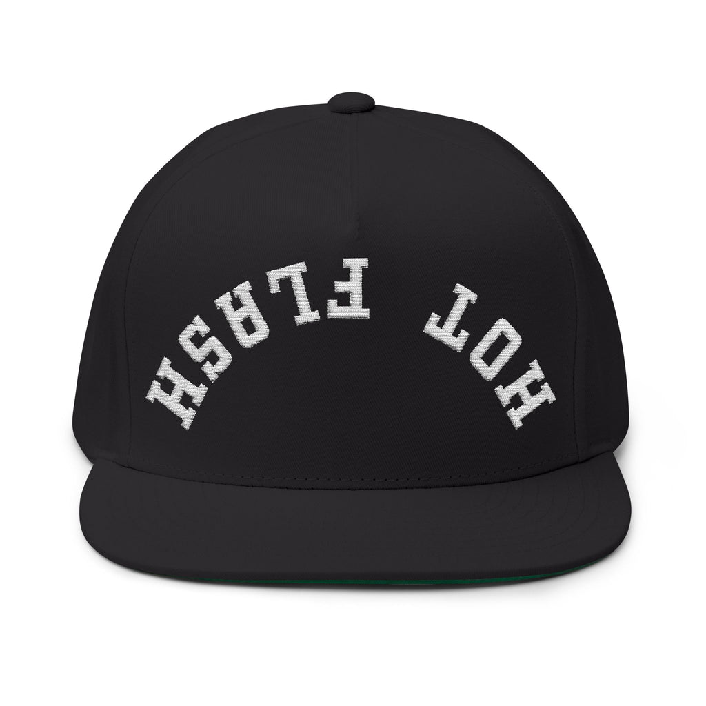 Flat Bill Cap — Embroidered 'Hot Flash' Retro Arch Hat
